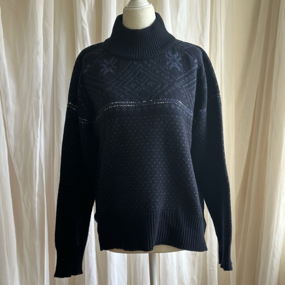 🍦SUNDAE SPRING SALE🍦SNOWFLAKE SWEATER Luxe Navy Wool Metallic We Norwegians XS - Picture 12 of 15